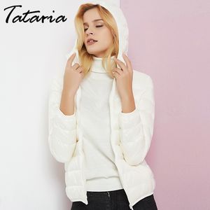 Tataria manteau d'hiver femmes Ultra-léger mince doudoune blanc canard à capuche femme solide coupe-vent Portable Outwear 210514