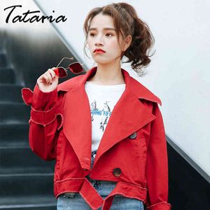 Tataria Dames Warme Lange mouw Jacket voor Winter Denim Vrouwelijke Candy Color Casual Short Coat 210514