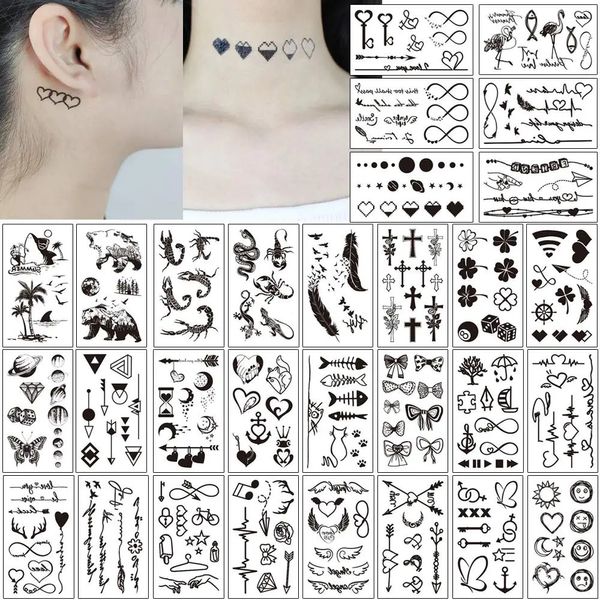 Livres de tatouage 30 feuilles étanches noires minuscules plumes femmes corps art de la main de la main de dessin temporaire des hommes de doigt