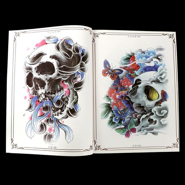 Libros de tatuajes Libro Manuscrito de tatuajes Cubierta completa Los patrones de Calavera Dragón Dios Diseño de innovación Carácter apto para accesorios de tatuaje Suministro 231012