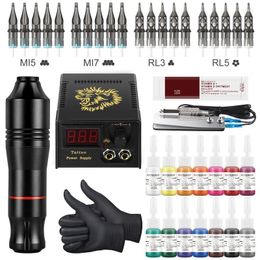 Tattoo Guns Kits Complete machinekit Professionele roterende penset Cartridge-naalden voor permanente make-up Wenkbrauw Body ToolsTattoo