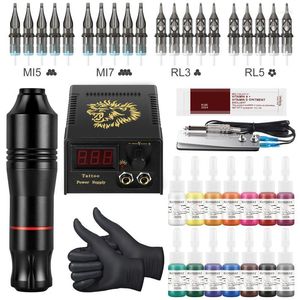 Kits de pistolets de tatouage Kit complet de Machine ensemble de stylo rotatif professionnel aiguilles de cartouche pour le maquillage Permanent outils de corps de sourcil tatouage