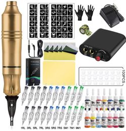 Kits de pistolets de tatouage Machine Pin d'alimentation en alimentation électrique avec 20pcs cartouches Aigneles Maquillage permanent pour Artistattoo Gunst2333430