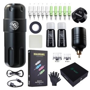 Kits de pistolets de tatouage Dragonhawk Machine Kit stylo complet sans fil Type C Charge rapide batterie encre ensemble fournitures 231211