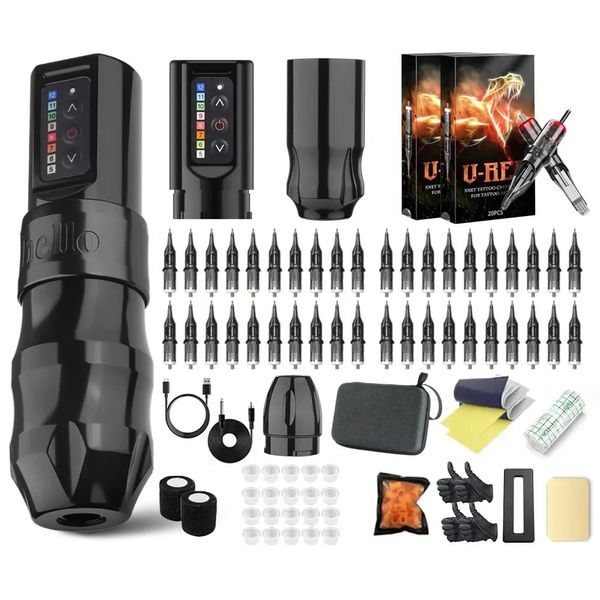 Kits de pistolets de tatouage Kiss of Dragon EXO Professios Kit de stylo de machine sans fil Capacité de la batterie 2400mA Cartouche rotative débutants pour le corps 231214