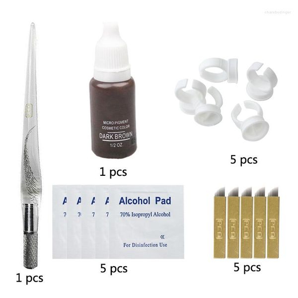 Kits de pistolas de tatuaje Microblading Tebori maquillaje Manual pluma ceja práctica pigmento conjunto con 12 pines aguja hoja anillo de tinta herramientas de arte corporal