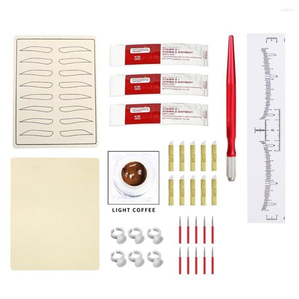 Kits de pistolets de tatouage Kit de microblading complet professionnel pour règle de sourcil débutant Ensemble de maquillage permanent Stylo manuel avec lame de 12 aiguilles