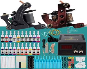 Tattoo Guns Kits Professionele Kit 2 Machines Set 20 Stuks Permanente Inkten LCD Voeding Grips Body Art Make-up Complete4318403