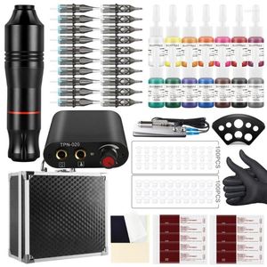 Kits de pistolets de tatouage Kit professionnel alimentation stylo rotatif avec boîte mât ensemble cartouche de maquillage permanente aiguille Kits de tatouage tatouage