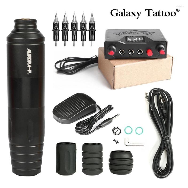 Tattoo Guns Kits Professionele machinekit Complete Rotary Pen Digitale LED -voeding Pedaal met Cartidge naalden permanente make -up