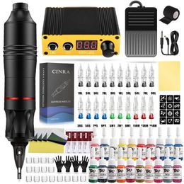 Tattoo Guns Kits Professionele Machineset Roterende Pen Kit Voeding Naald Inkt DC Interface Gun Make-up Compleet 231208