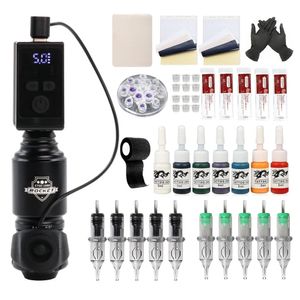 Tattoo Guns Kits Professionele Rocket Tattoo Machine Set Draadloze tattoo-voeding met 10 stuks cartridgenaalden RCA-interface Rotary Tattoo Kit 231207