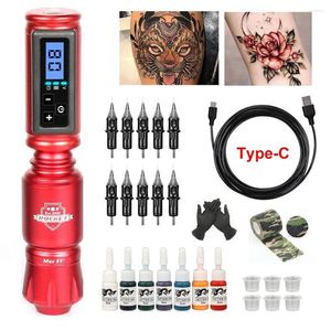 Tattoo Guns Kits Professionele roterende machine Pen Draadloze set met batterijen 10st inktcartridge naalden Kit Rocket