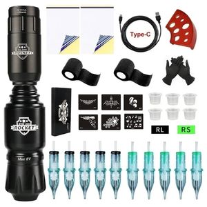 Tattoo Guns Kits Rocket Mini V3 Tattoo Machine Set Draadloze Tattoo Voeding Met 10 STUKS Cartridge Naalden Professionele Rotary Tattoo Pen Kit 230711