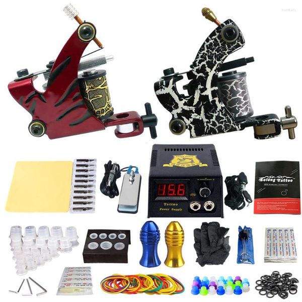 Kits de pistolets de tatouage Solong Chine Gun Machine Set Alimentation Pédale Aiguilles Poignées Fournitures d'Arts du Corps TK202-38