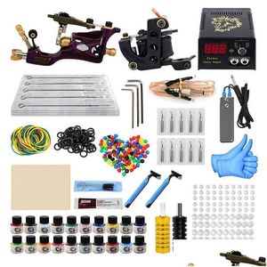 Tattoo Guns Kits Tattoo Hine Kit Professioneel Compleet 10 Coil 2 Tatoo Guns Voeding Inkt Naald Tip Grip Set Voor Tatto Artiesten Top Dhkry