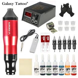 Kits de pistolas de tatuaje Máquina de tatuaje Juego de máquina de tatuaje profesional Pluma de tatuaje rotativa Fuente de alimentación de tatuaje AuroraP1 con cartuchos Agujas Kit de pistola de tatuaje 230227