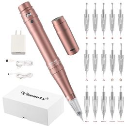 Tattoo Guns Kits Wireless Permanente Make -up Machine Pen Professionele wenkbrauwen Lip Microblading DIY met cartridge naald 230422