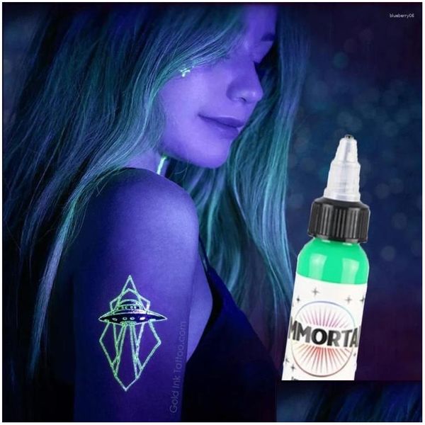 Tintas para tatuajes Botella de 15 ml Tinta fluorescente profesional Tinta de micropigmentación de luz púrpura Pigmento UV para pintura corporal Entrega de gotas Heal Otgu4