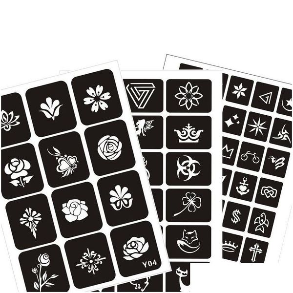 Encres de tatouage 300 pcs tatouage pochoir ensemble corps art temporaire paillettes aérographe modèles de henné accessoires de maquillage livraison directe santé bea Dhf6O