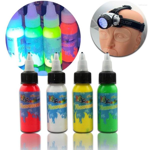 Tintas para tatuajes, tinta fluorescente de 8 colores para arte corporal, moda brillante, suministros de pigmento de irradiación de luz púrpura para fiesta