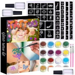 Encres de tatouage Tattos à paillettes pour filles Tatto Set avec 24 paillettes 120 pochoirs uniques faciles à utiliser 5 2 pinceaux enfants livraison directe santé Otvni