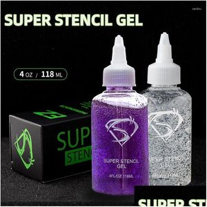 Tintas de tatuaje Super Stencilgel Equipo Transferencia Papel Gel Ez Aceite 4oz Púrpura Transparente 118ml / Botella Gota Entrega Salud Belleza Tatto Dhrvr