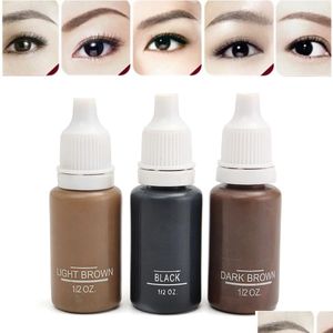 Encres de tatouage en gros 3pcs / lot encre 3 couleurs différentes pour le maquillage permanent tatouage sourcil eye-liner lèvre 15ml manuel cosmétique Dhcnr