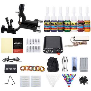 Tattoo Kit 1 Roterende Apparatuur Machinegeweer 7 Kleurinkten Set Voeding Disposable Naalden Tattoo US Plug gratis verzending