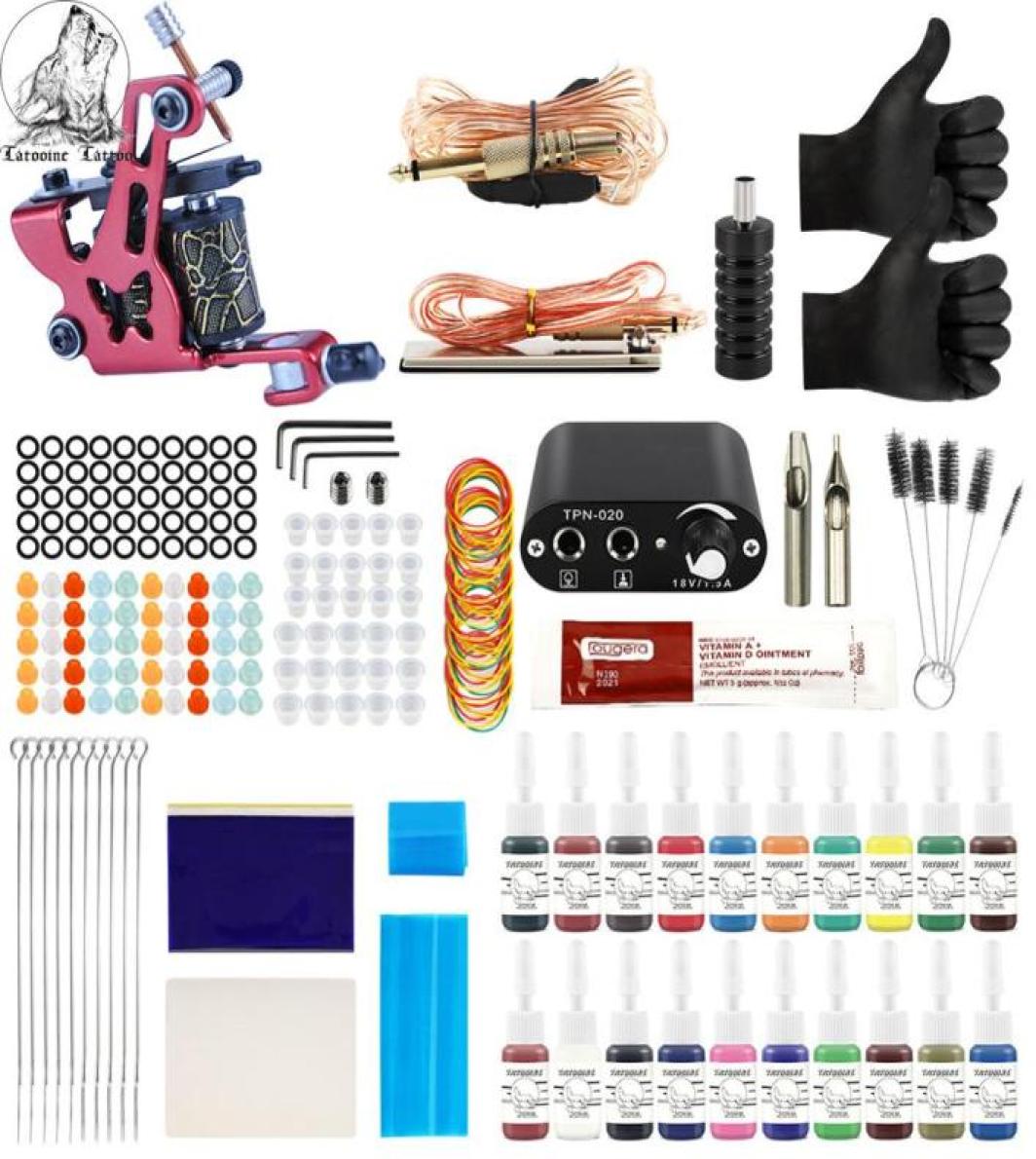 Tattoo Kit 20 Colors INKS 8 Wrap Coils Machines Grips Needles Power Supply Tattoo Kit للملحقات المبتدئة Set1790243