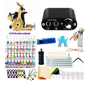 Kit de tatouage pour débutants, 14 couleurs d'encres, aiguilles jetables, alimentation électrique, 2 mitrailleuses, accessoires de tatouage, maquillage de beauté