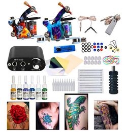 Kit de tatuaje Body Art 2 bobinas Juego de máquinas de pistolas 6 colores Pigmento Tatuajes Tinta Agujas Suministros Fuente de alimentación Kits de maquillaje permanente5759887