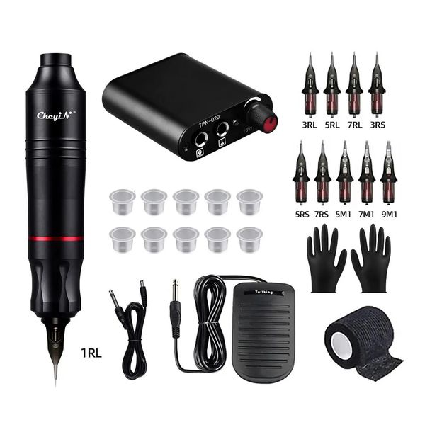 Kit de tatouage Terminé Set complet Rotary Tattoo Tattoo Machine Pen Kit DC Interface avec cartouche aiguilles de maquillage permanent ensemble de tatouage 240415