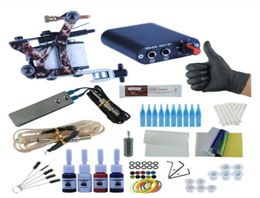 Tattoo Kit Complete Tattoo Machine Kit Set 2 spoelen Guns 6 kleuren Zwart Pigment Sets Power Beginner Grips Permanente Makeup8388143