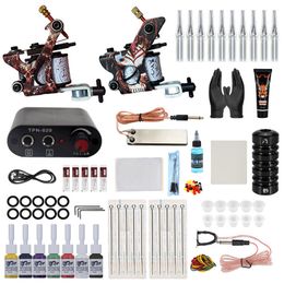 Kit de tatouage, ensemble complet d'équipement, double machine à tatouer avec pédale électrique en acier inoxydable, accessoires de tatouage jetables