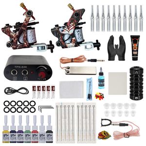 Tattoo kit volledige set van apparatuur spoel dubbele tattoo machine met krachtige roestvrijstalen voetpedaal wegwerp tattoo accessoires