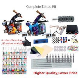 Kit de tatuaje, ametralladora, suministros desechables de tinta de 6/14/40 colores, Mini conjunto de fuente de alimentación, Kits de tatuaje para principiantes, accesorios de arte corporal