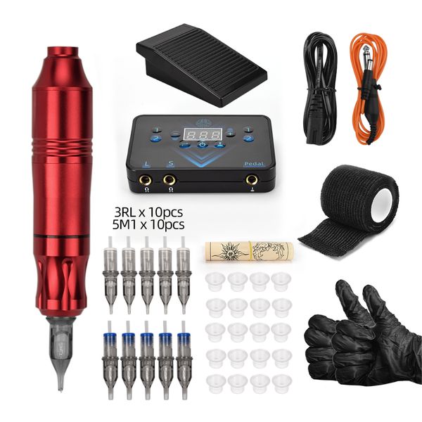 Kit de tatouage Rotary Tattoo Machine stylo avec aiguilles de tatouage tatouage tasses à encre alimentation Pédale de tatouage Pédale de pied Peau pour le tatouage