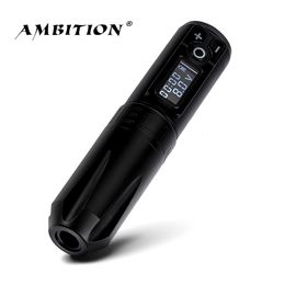 Máquina de tatuaje Ambition Pluma inalámbrica portátil Bloque de fuente de alimentación de batería de litio 1950mAh Equipo de pantalla digital LED 230804