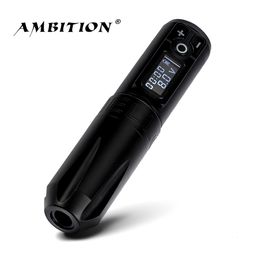 Máquina de tatuaje Ambition Pluma inalámbrica portátil Bloque de fuente de alimentación de batería de litio 1950mAh Equipo de pantalla digital LED 230803