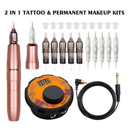 Tattoo Machine BIOMASER est Permanente Make-up 2 Hoofd Rose Gold Microblading Pen Apparatuur 3D Gun Set 231013