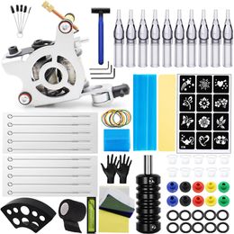 Tattoo machine spiraal tattoo machinekits professionele tattoo -accessoires set tattoo -pistolen ingesteld met tattoo tips naalden voor tatoeage body art 230811