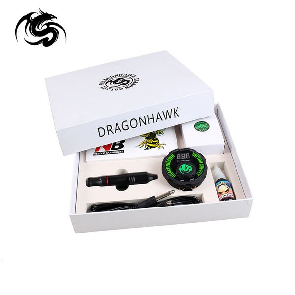 Machine à tatouer Dragonhawk Professional Tattoo Kit Set Rotary Tattoo Machine Kit Pen Power Ink Sets Aiguilles Accessoires Maquillage Coffret Cadeau Maquillage 230630