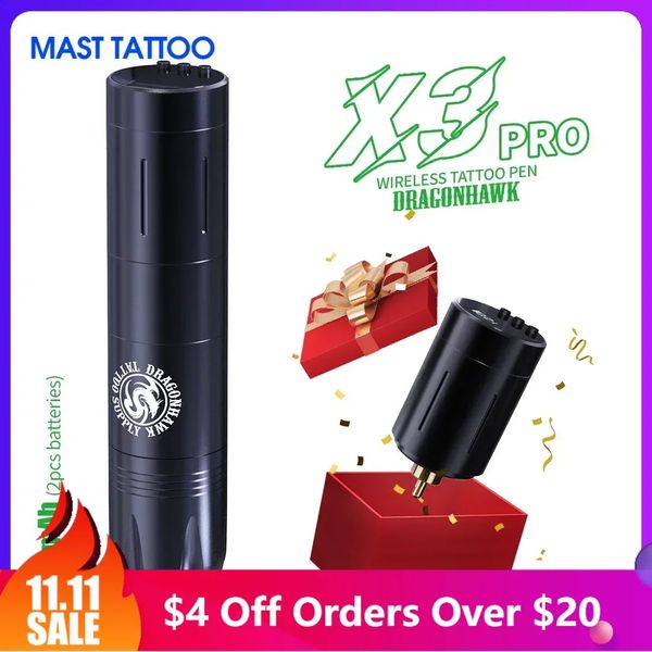 Máquina de tatuaje Dragonhawk X3 PRO Máquina de tatuaje inalámbrica Pluma 2 piezas Baterías de alta capacidad Arte corporal Suministros de tatuaje para principiantes 231118