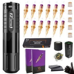 Tattoo Machine EZ Evotech Wireless Battery Pen Kits 40 -st cartridge naalden voor permanente make -up 230814