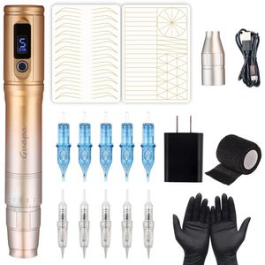 Tattoo Machine Gouden Draadloze Wenkbrauw Lip Microblading Permanente Make-up Rotary Kit Professionele PMU Voor Body Art 231030