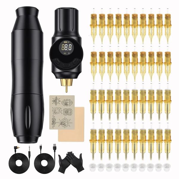 Kit de máquina de tatuaje Rotary Pen RCA inalámbrico 2000 MAh batería 40 piezas cartuchos aguja práctica piel para artista principiante 231030