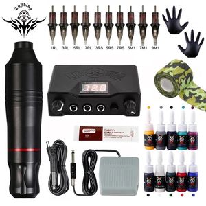 Tattoo machinekits voeding roterende pen met cartridges naalden permanente make -up voor beginners kunstenaar 220617