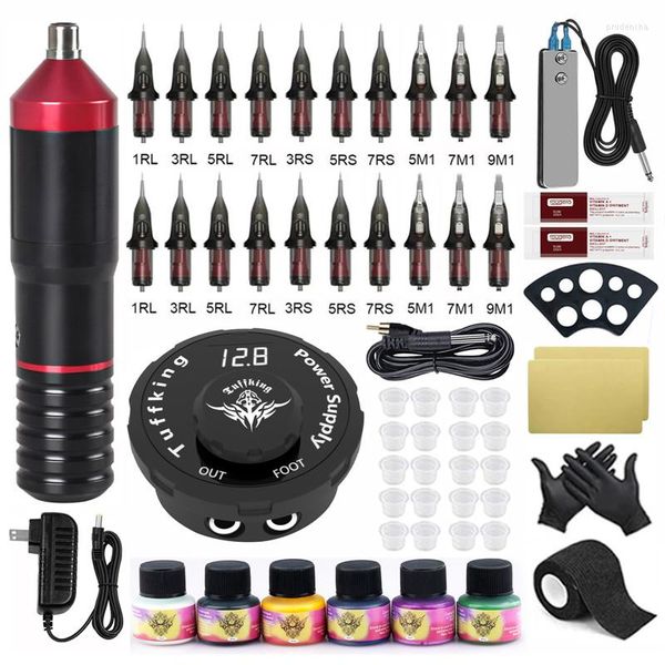 Kits de máquina de tatuaje RCA rotativa LCD Mini fuente de alimentación con agujas de cartucho maquillaje permanente para arte corporal