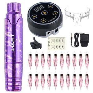 Tattoo Machine Mast P10 RCA Roterende Pen Permanente Make-up Kit Met LED Display Voeding Wjx Cartridge Supplies Set 230920